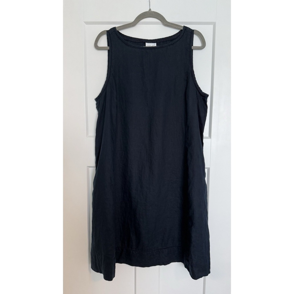 J.Jill Love Linen Midi Dress Large Navy Blue Sleeveless A-Line Coastal Lagenlook